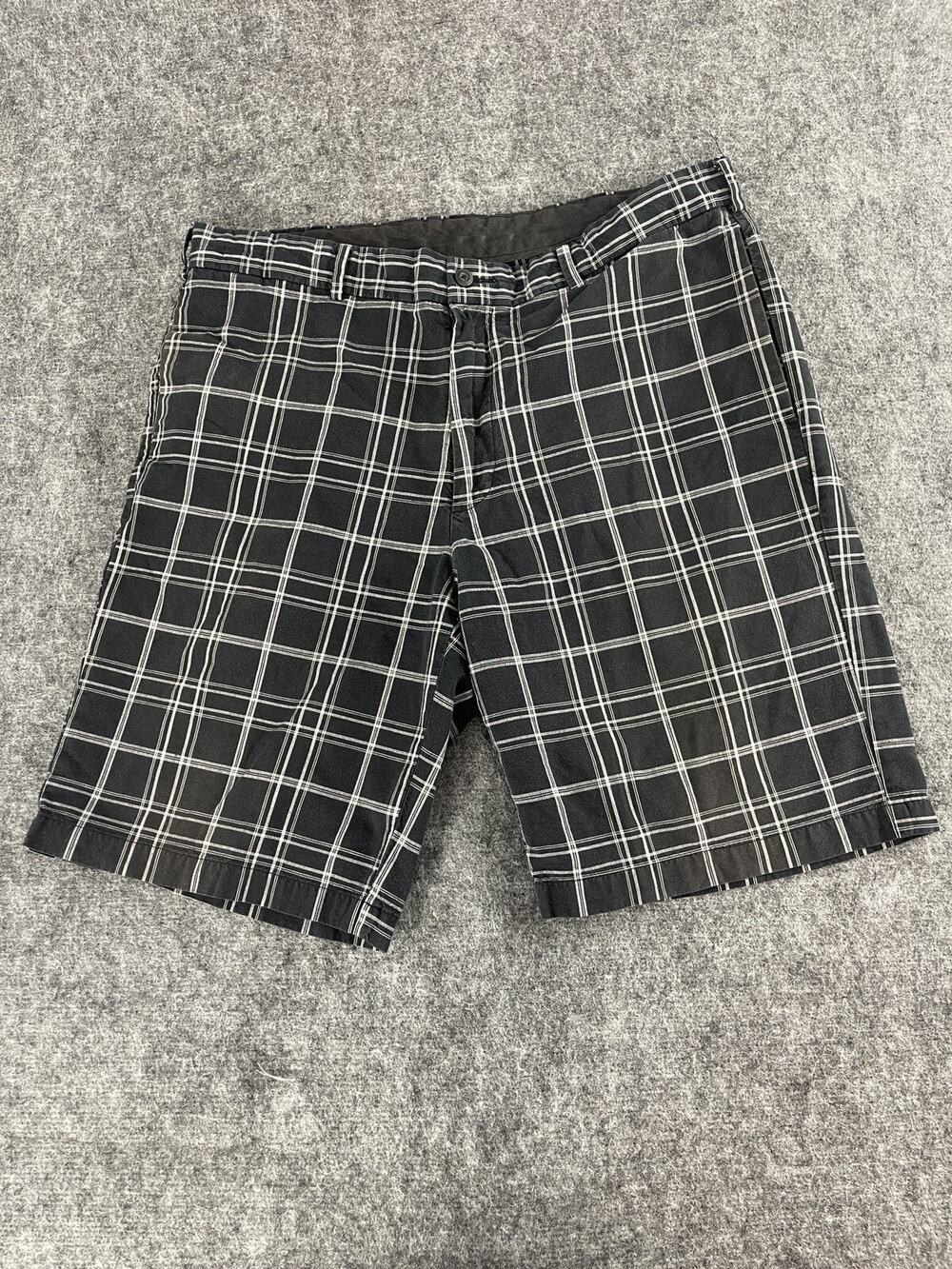 Grand Slam Shorts Mens 38 Plaid Black Golf Flat Front Slim Fit Chino N173